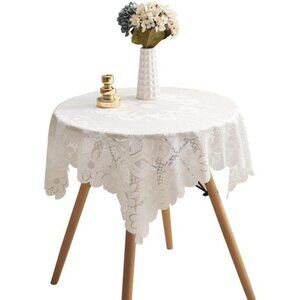 Square Small Table Cloth - Ivory Crochet Tablecloth for Round Coffee Table